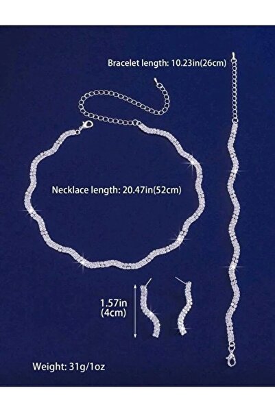 shopidik Stylish and Modern Wave Pattern Zircon Jewelry Set