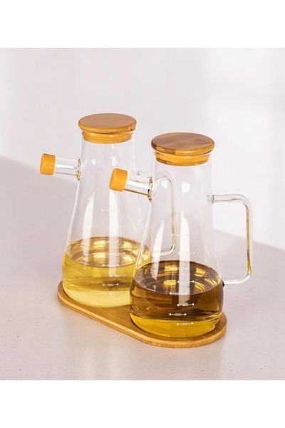 Flash Bazaar 2 Pieces 900ml Vacuum Borosilicate Oil Pot with Bamboo Lid and Bamboo Base