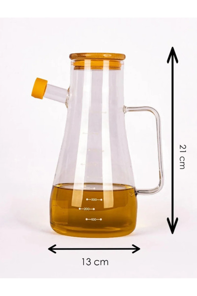 Flash Bazaar 2 Pieces 900ml Vacuum Borosilicate Oil Pot with Bamboo Lid and Bamboo Base