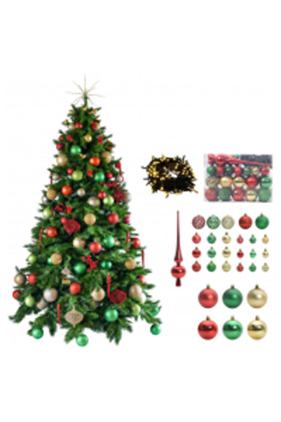 QZZ Artificial Christmas Tree 1.80M | Set Decorated With 24 Globes + 4 2M Tinsel + 100 LED Installation and Stand