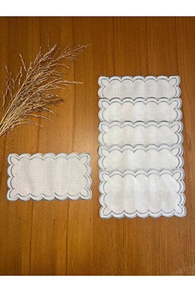 Smiling Home 6 Pieces Linen Silver Color Wavy Cloud Patterned Tray Cover