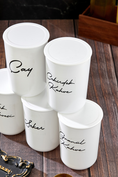 MODA OZY 5-Piece Vacuum Lid Label Tea-Sugar-Coffee Acrylic (Plastic) Jar 900ml Storage Container