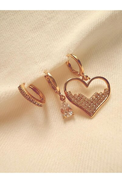 Melanj Craft Triple heart symbol design steel earrings - gold