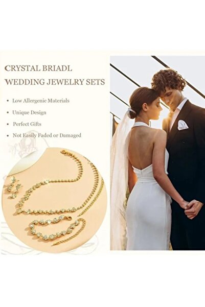 shopidik Sparkling Zircon Stone Gold Color Flower Branch Design Jewelry Set