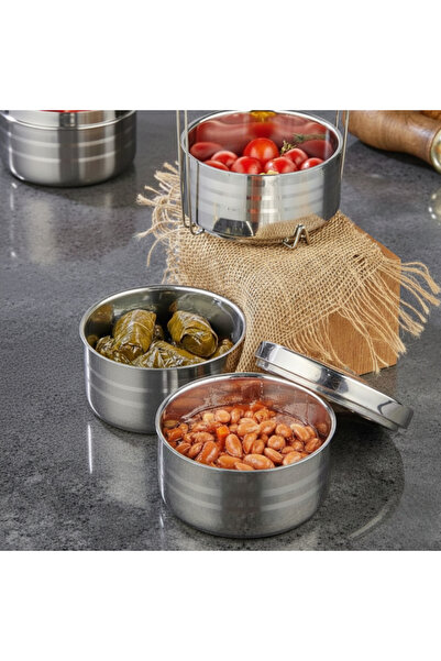 Elista 3-Piece Steel Bowl Food Carrying Storage and Lunch Box for Work Office School Gray Yk1430