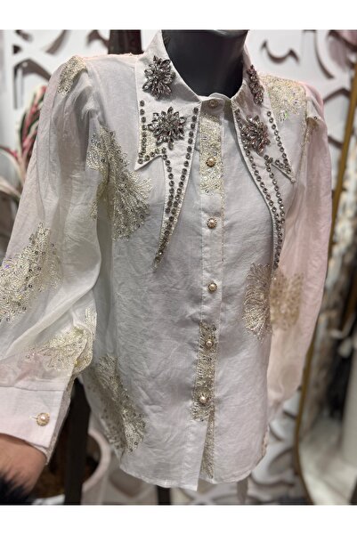 ŞEHRAZAT BUTİK Stylish Shirt with Stone Detail on the Collar