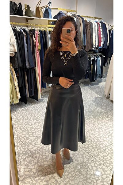 MU&ME BOUTİQUE Skirt Midi (80cm) Pu Leather