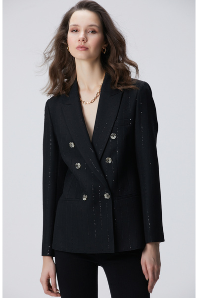 Network Siyah Payetli Çizgili Ceket