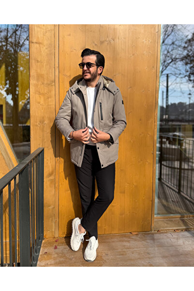 Avni Ceylan Casual Comfort Men's Beige Hooded Coat
