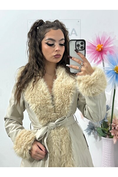 KATYDEA STORE Wanda beige faux leather and fur jacket