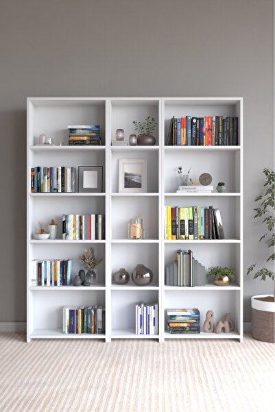 CLASSY HOME TASARIM CLASSY 15 RAFLI 3 PARÇA ARKALIKLI GENİŞ KİTAPLIK ÇOK AMAÇ...