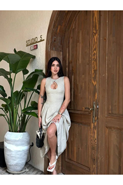 BUSSH Kolsuz Uzun Gabardin Elbise