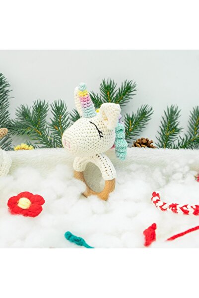 MauMau Crocheted Unicorn Teether and Rattle Set, Handmade