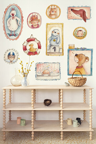 WALLHUMAN Hayal Fırçası – Sulu Boya Çocuk ve Hayvan Karakterleri Duvar Sticke...