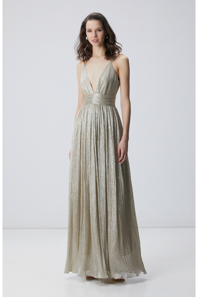 Network Gold Altın Rengi Maxi Abiye Elbise