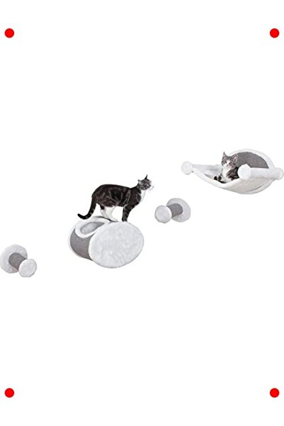 ulupazarlama Wall Mounted Cat Lounger Set: Hammock, Hut and Scratching Post