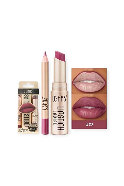 Ushas Matte Lipstick + Lip Pencil 2-in-1 – #03