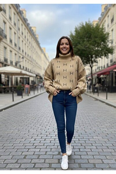 YusGos Women's Half Turtleneck Balloon Sleeve Oversized High Quality Winter Knitwear Sweater