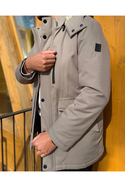 Avni Ceylan Casual Comfort Men's Beige Hooded Coat