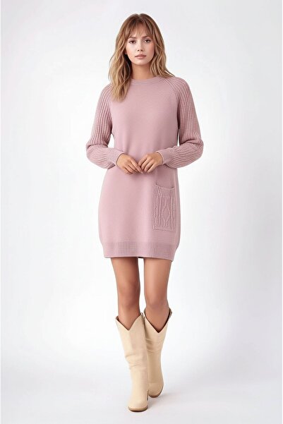 MAMAYAGA Women's Long Sleeves Self-Textured Crew Neck Tunic Oversized Stylish Winter Knitwear Plus Size Sweater