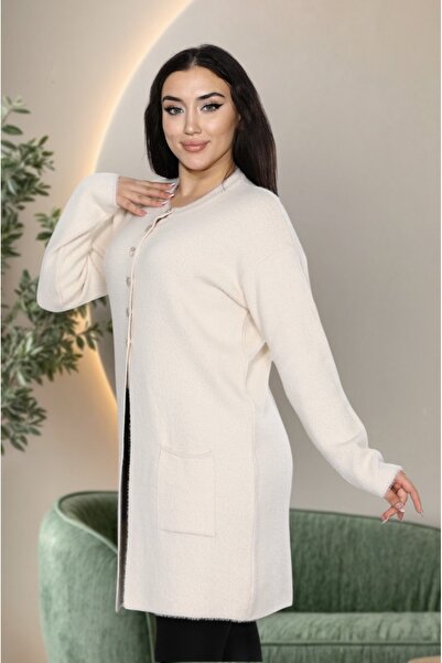 İmran Triko Knee Length Beard (Soft) Yarn Jacket - Two Pocket Knitwear Sweater New Season Elegance