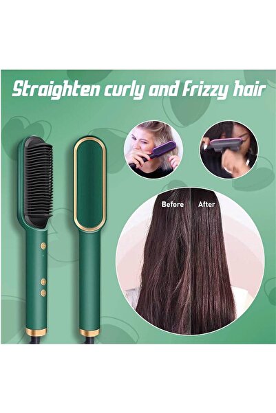 HYX 2-in-1 Hair Straightener Brush, 5 Temperature Settings, Ceramic Coated, Anti-Scald