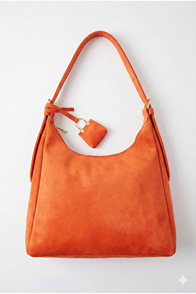 KISCHE Women's Shoulder Bag Suede Orange Casual Lined Zippered Adjustable Charmlı Women's Bag Lisa