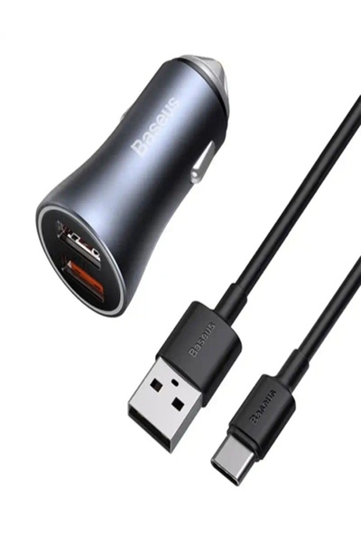 Baseus Incarcator auto 12/24V 2x USB + cablu USB la USB-c