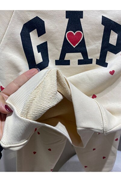 NOBLEKIDS Kalp Printed Cream Girl's Set – Sweatshirt & Jogger Bottom, Ages 2–8