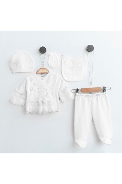 MİNİBORN 5-Piece Baby Girl Hospital Discharge Set with Cotton Lace Detail