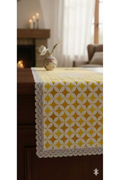 Rona Home Luxury Runner Yellow Star Patterned Lace Stylish Decorative Table Runner (Runner)