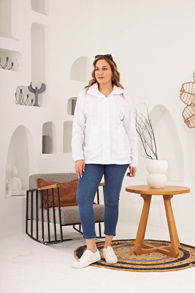 RMG Plus size trench coat with waist tie detail and elasticated sleeves