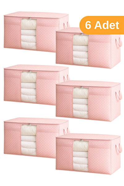 Serstil 6 Adet - Pencereli Yastık Yorgan Hurcu 75 X 40 X 40 Cm - Pembe Benekli