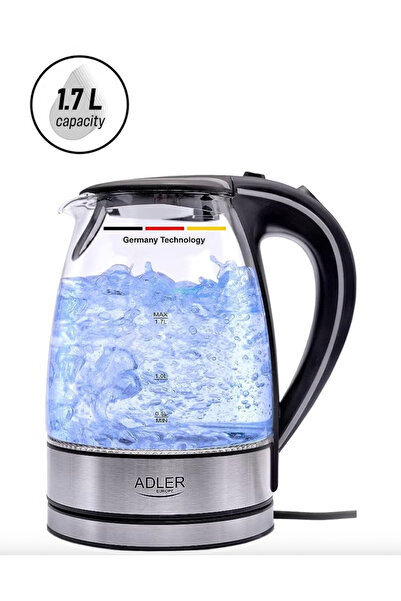 adler Glass Electric Kettle 1.7L, 2200W | BPA-Free, Blue LED Light