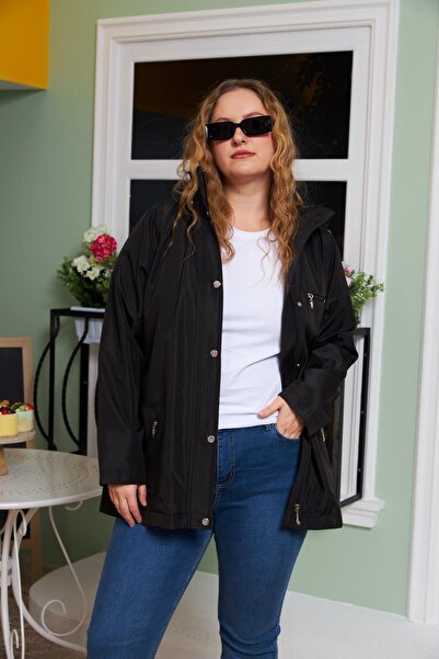 RMG Large size trench coat with plaid detailed inner lining