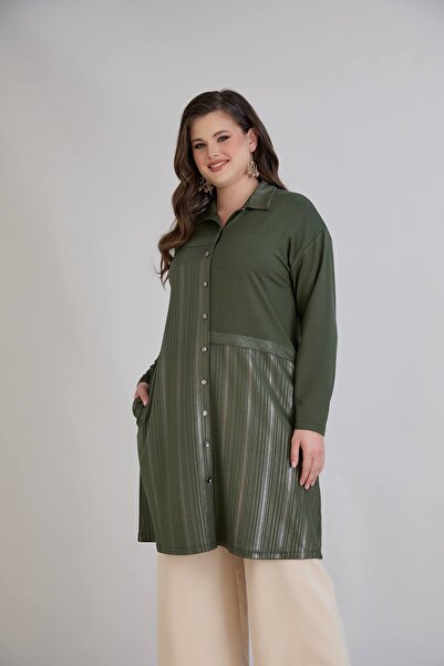 QUAWEAR Πουκάμισο με λεπτομέρεια εκτύπωσης στο γιακά με κουμπιά από χτενισμένο βαμβακερό ύφασμα πουκάμισο τουνίκ