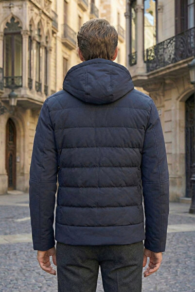 NAZEF Slim Fit Detachable Hooded Winter Navy Blue Thick Coat