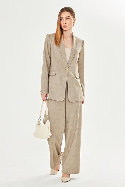 LOVELF Premium Şal Yaka Poliviskon Takım Vizon