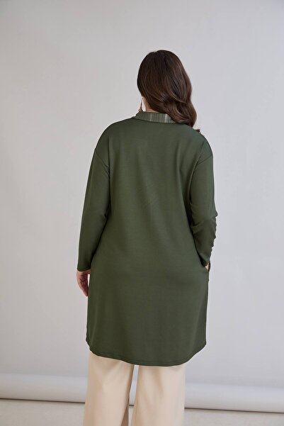 QUAWEAR Πουκάμισο με λεπτομέρεια εκτύπωσης στο γιακά με κουμπιά από χτενισμένο βαμβακερό ύφασμα πουκάμισο τουνίκ