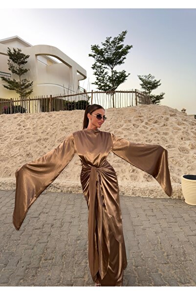 İambabydesign فستان عباية طويل من الساتان