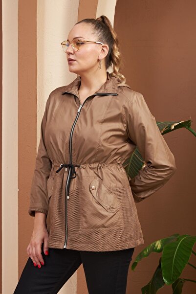 RMG Mesh detail plus size trench coat - mink