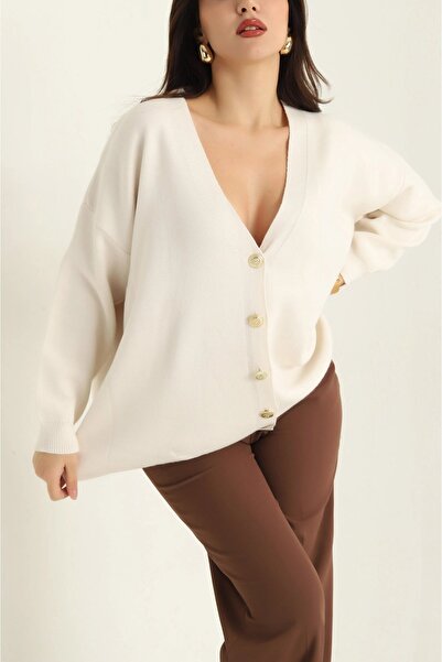 İKLİM LİFE Düğmeli Oversize Triko Hırka