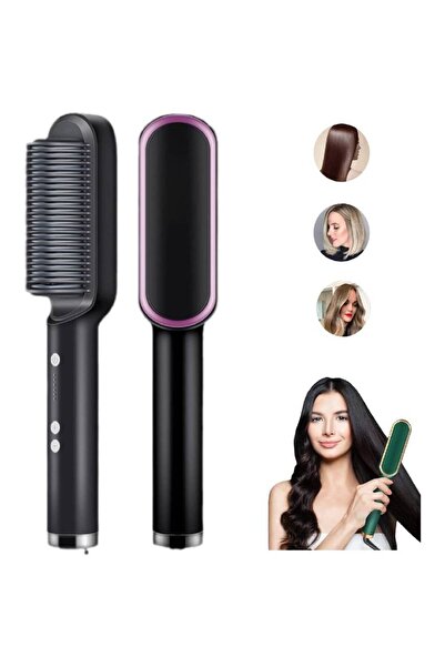 HYX Tnobhg Hair Straightener Brush US Plug 5-Level Temp Control 2-in-1 Ceramic Hair Curler Comb