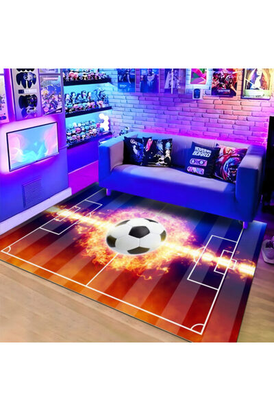 Sanlux Children's Football Rug, Red/Yellow/Blue, Non-slip, 80 x 150 cm