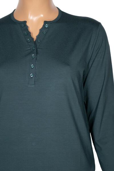 Pıtırcık Cimariva Women's Dicle Plus Size V-Neck Lace Dark Turquoise Blouse