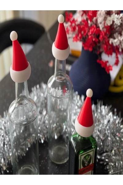 Generica 4 قطع من أغطية الزجاجات على شكل قبعة سانتا كلوز - طباعة ثلاثية الأبع...