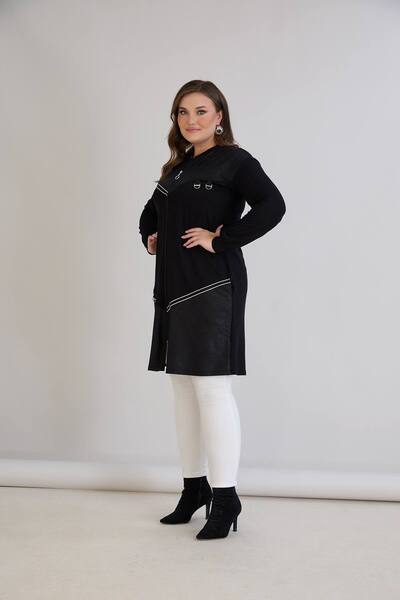 QUAWEAR Велосипедна яка Странични джобове Печатни и райети детайли Туника с цип от трикотажна материя