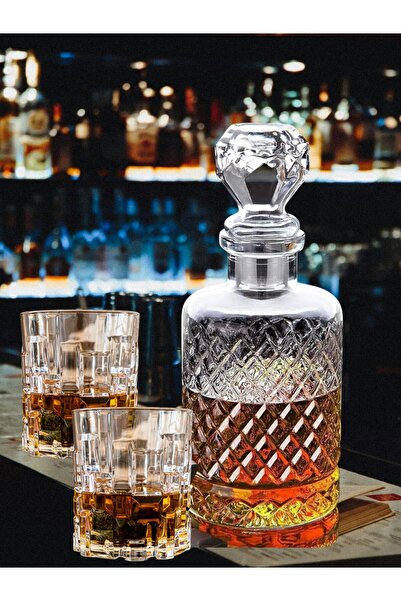 MADAME LUDA 5 Parça Viski Bardağı Takımı.(4 ADET VİSKİ BARDAĞI+1 ADET VİSKİ VOTKA KONYAK KARAFI SÜRAHİSİ)