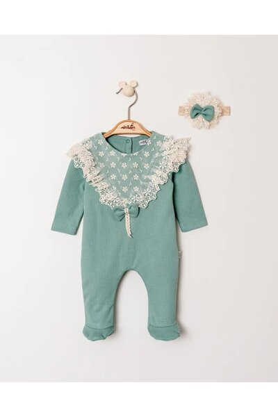 MİNİBORN Baby Girl Long Sleeve Printed Flower Jumpsuit
