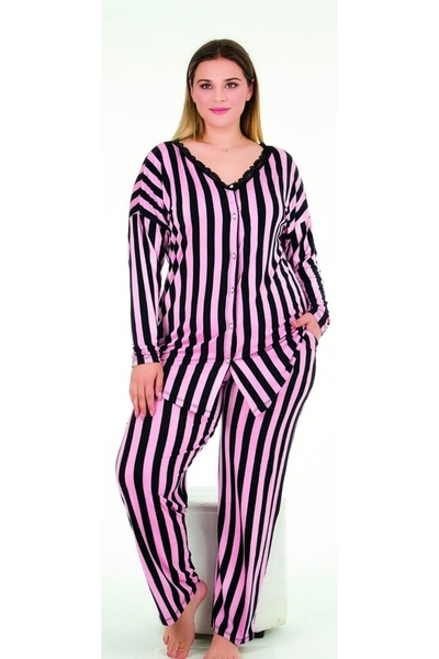 NightLove بدلة نسائية مخططة كبيرة الحجم 2024